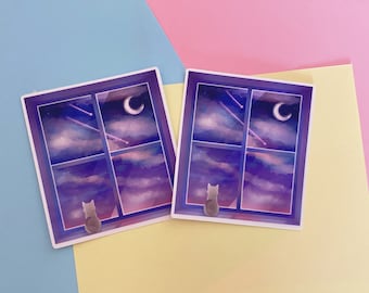 Życzenie kota | naklejka na okno z kotem Błyszcząca/Holograficzna