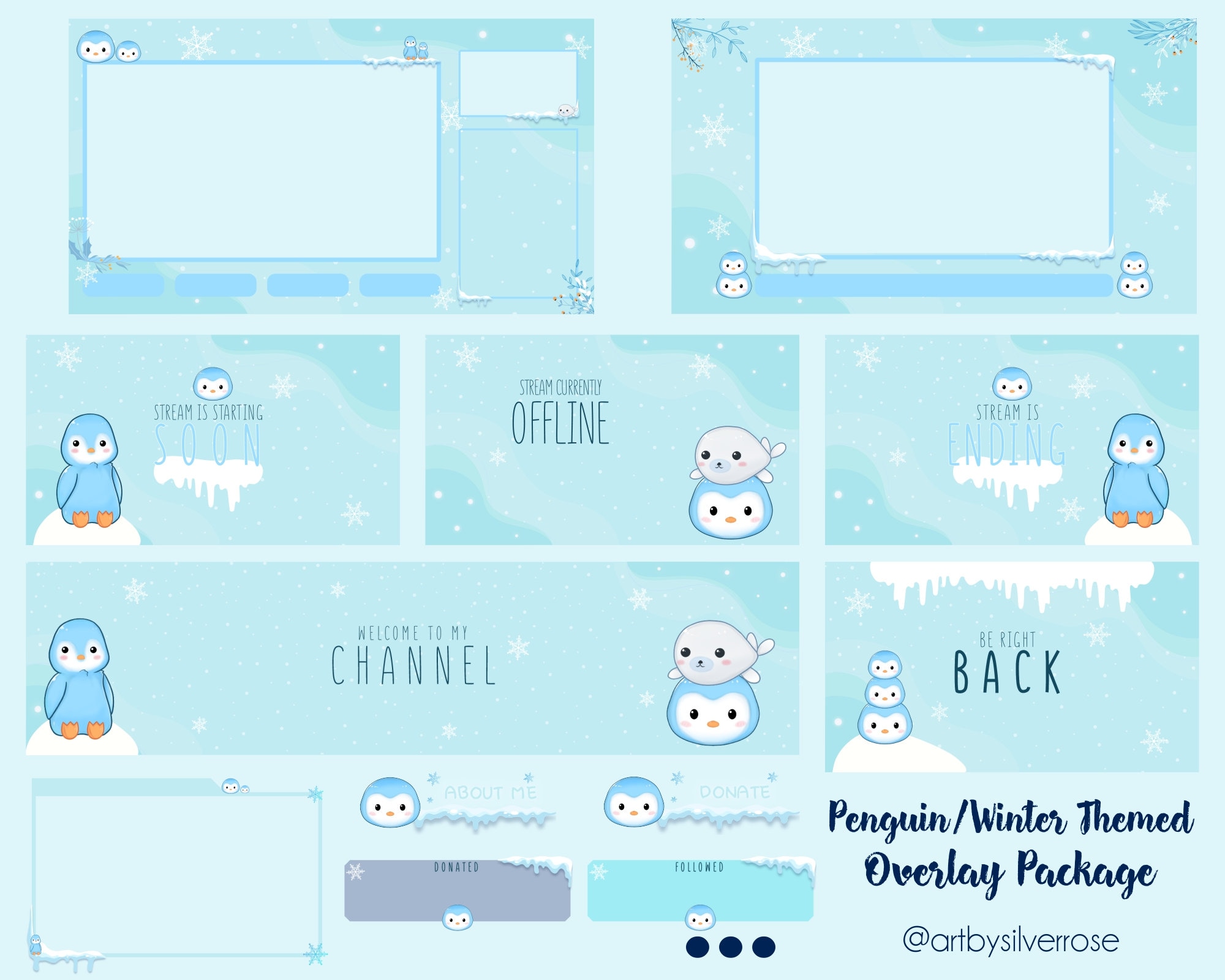 ゆきのオーダーページ Twitch Overlay Package: Penguin/winter Themed [blue Ver] | Not