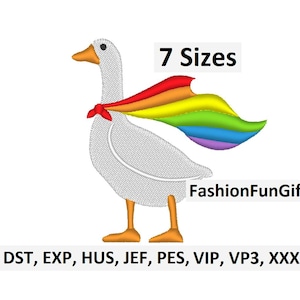 LGBT Pride Goose Machine Embroidery Design: Rainbow Flag (Digital File)