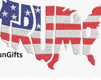 トランプアメリカ刺繍デザイン：アメリカ国旗、7サイズ（デジタルダウンロード）