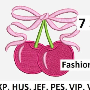 May include: Two pink cherries with a pink bow on top. The cherries are pink and have a green stem. The text "7 Sizes" and "FashionFunGifts" are also in the image.