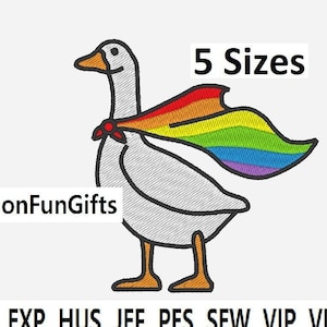 LGBT Pride Goose Embroidery Design Wearing A Rainbow Pride Flag 5 Sizes Machine Embroidery Digital File Pattern Machine Embroidery Designs