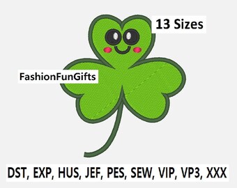 St. Patricks Day Machine Embroidery Cute Shamrock 13 Sizes Digital File Pattern Machine Embroidery Design, Instant Download