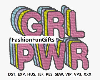 GRL Girl Power Feminist Machine Embroidery Digital File Pattern Machine Embroidery Design, Téléchargement instantané