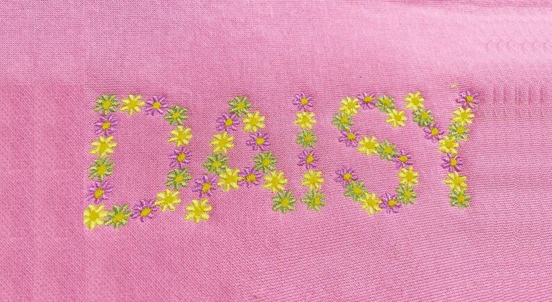 Pastel Daisy Floral Font 5 Sizes Alphabet Monogram Machine Embroidery Digital File Pattern Machine Embroidery Design, Instant Download image 1