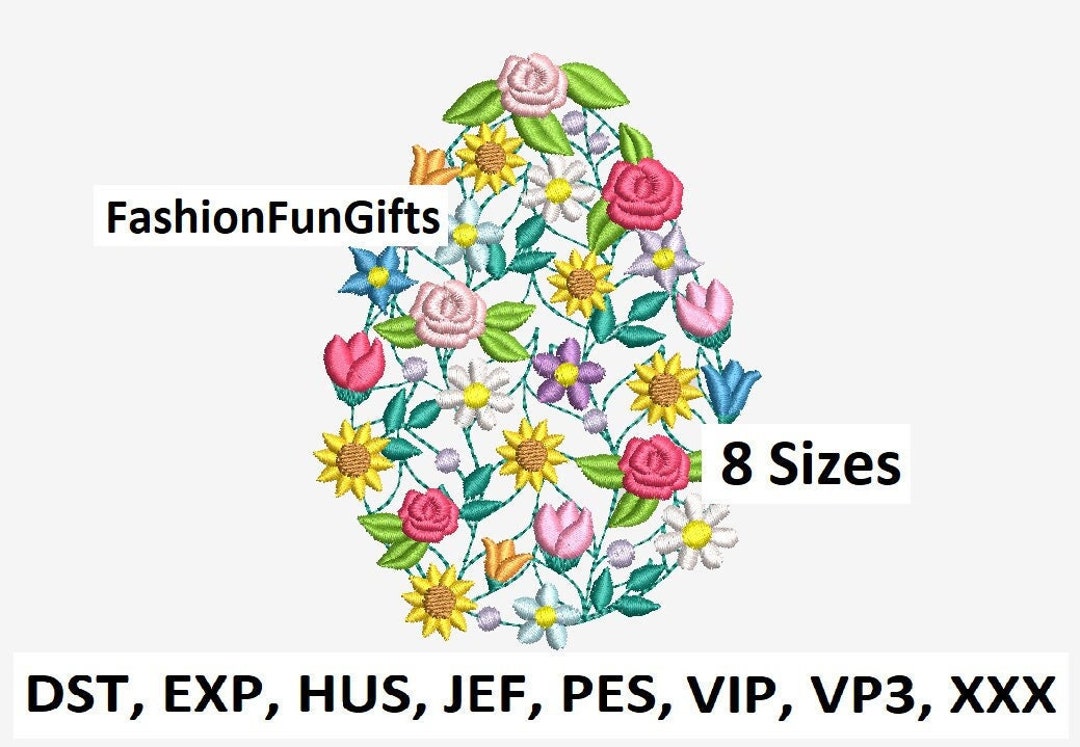 Floral Easter Egg Machine Embroidery 8 Sizes Digital File Pattern ...