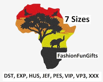 Africa Map Wildlife Embroidery Design: Safari Animals (Digital Download)
