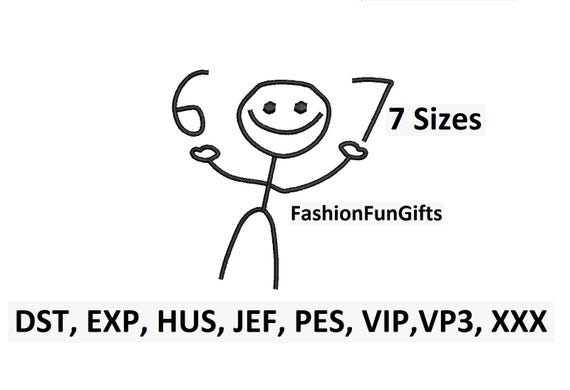 67 Brainrot Six Seven Stick Figure Embroidery 7 Sizes Satin Stitch Meme Funny Hands Embroidery Design, Instant Download