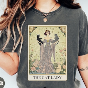 T-shirt Comfort Colors® Cat Lady Tarot, T-shirt Cat Lover, T-shirt Witchy Cat Lady, Cadeau pour maman chat, Cadeaux drôles pour la fête des Mères Cat Mama
