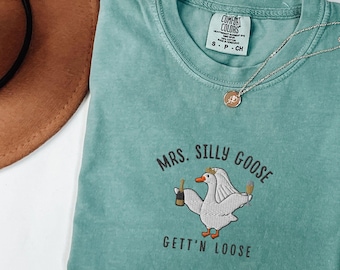 Embroidered Mrs. Silly Goose Bride Shirt, Comfort Colors Funny Goose Lover Tshirt, Married Couple Matching Wedding Gift, Luxury Bachelorette