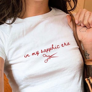 Sapphic Pride Baby Tee, Subtle Lesbian Era Tshirt, WLW Femme Shirt, Vintage Queer Fashion, Bisexual Gay Love Babytee, Scissoring Pride Merch