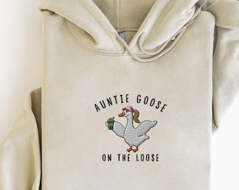 Bestickter Tante Silly Goose Hoodie, neue Tante Geschenk, cooles Tanten Club Sweatshirt, lustiges Gans Liebhaber Geschenk, Schwangerschaftansage Shirt