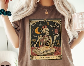 Funny Skeleton Halloween Nurse Shirt,Nurse Graduate Gift,Fall Nurse Tshirt, School Nursing Gift,Spooky Nurse Tarot Card T-shirt for Graduate