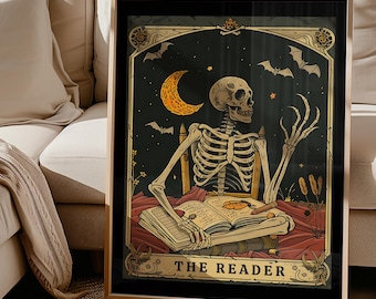 Skeleton Reader Tarot Card SVG, Book Lover Cut Files (digital Files