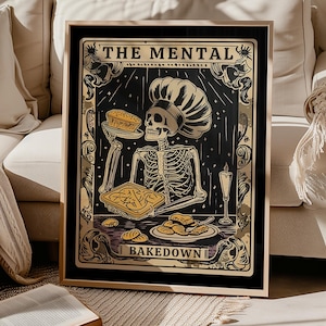 Bakkunst aan de muur, poster skelet koken, tarotkaart afdrukken, cadeau voor bakkers, culinaire kunstafdrukken, grappige keukenafdruk