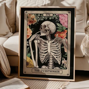 Skelet tarotkaart print, de denker poster, Dark Academia geestelijke gezondheid decor, Witchy Therapy Office Wall Art, poster overdenken psychologie, Dark Academia geestelijke gezondheid decor