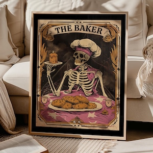 Impressão de arte de confeitaria, pôster de esqueleto culinário, impressão de carta de tarô, presente para confeiteiros, impressões de arte culinária, impressão de cozinha engraçada, impressões de confeitaria para amantes de bolos