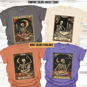 Camiseta de Tarot con Esqueleto para Profesor, Linda Camiseta de Otoño para Profesor Oscuro, Regalo para Profesores de Primaria, Camiseta de Calavera para Halloween, Camiseta Genial para Profesor