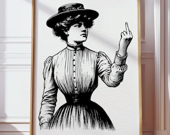 Woman Middle Finger Print, Feminist Wall Art Altered Art Print, Empowered Womens Rights Gift, Vintage Feminism Poster, Aesthetic Room Decor