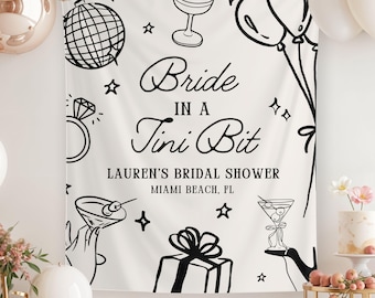 Banner de novia en un Tini Bit, decoración de despedida de soltera con martini, letrero de bienvenida de despedida de soltera con martini espresso, tapiz de despedida de soltera con martini sucio