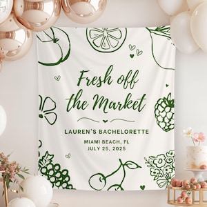 Frisch aus dem Markt Willkommensschild Benutzerdefiniertes Bauernmarkt-Thema Junggesellinnenabschieds-Dekor-Gemüse-Obst-Tapisserie-Blumen-Brautduschen-Fasser