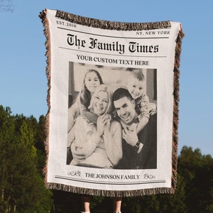 Personalized Family Photo Blanket, Wife Husband Gift, Custom Picture Tapestry, Cotton Woven Throw, Family & Friends Custom Memory Keepsake