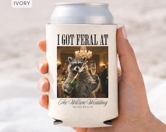 Custom Wedding Can Coolers, Funny Feral Wedding Toss Gift, Raccoon Drink Sleeve Wedding Shower Beer Holder Slim and Regular Size