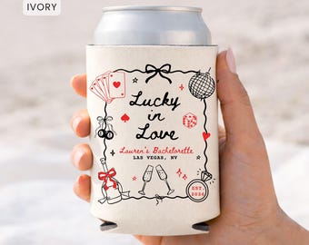 Las Vegas Bachelorette Can Cooler, Lucky In Love Decor, Custom Bachelorette Beer Sleeve, Casino Bridal Shower Drink Cooler