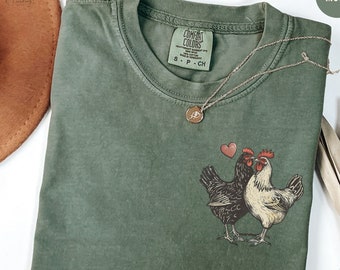 Camiseta de pollo estilo cottagecore, colores suaves, regalo para mamá y abuela, camiseta de granjero, vida en la granja, pollos de traspatio, regalo de granjero