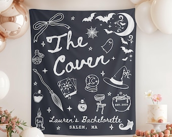 Personalized Witchy Bachelorette Party Decor, Custom Location Bachelorette Weekend Tapestry, Salem Bach Banner, Halloween Bridal Merch
