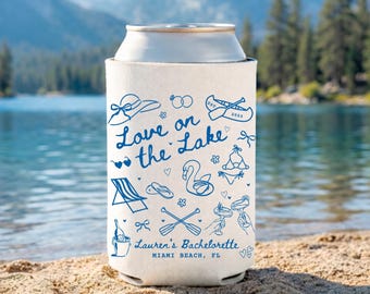 Love On the Lake Can Cooler Lake Bachelorette Can Coolers, Custom Bachelorette Beer Coolers, Bridal Party Favors