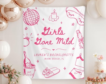 Letrero de bienvenida de Girls Gone Mild, pancarta de despedida de soltera, tapiz de despedida de soltera, fondo de fiesta de pijamas, decoración para pijamadas, spa, despedida de soltera
