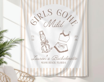 Girls Gone Mild Bachelorette Welcome Sign, Bach Tapestry Slumber Party Backdrop Sleepover Weekend Decor Spa Hen Do