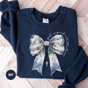 Toile De Jouy Jesus Sweatshirt, Christian Gifts for Women, Coquette God is Good Religious Bow Shirt, Faith Sweater, Jesus Merch Hoodie