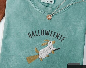 Embroidered Dachshund Halloween Shirt Funny Spooky Wiener Tee Doxie Mom Gift Vintage Weenie Dog Tshirt Retro Spooky Season Halloweenie Shirt