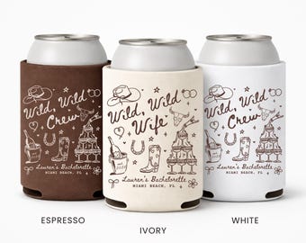 Wild Wild Wife Bachelorette Can Cooler, Custom Western Nashville Bride Cowgirl Bach Beer Sleeve, Western Bridal Shower Decor