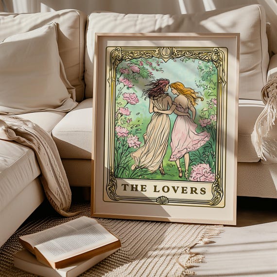 Lesbian Art Print, the Lovers Tarot Card, Sapphic Poster, Bisexual