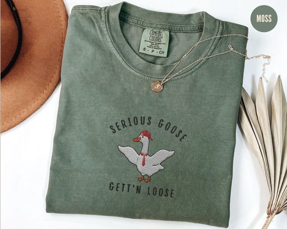 Embroidered Serious Goose Shirt, Silly Goose Meme Tshirt, Comfort Colors Goose Gift for Coworker, Unisex Embroidered Crewneck, Goose Tee
