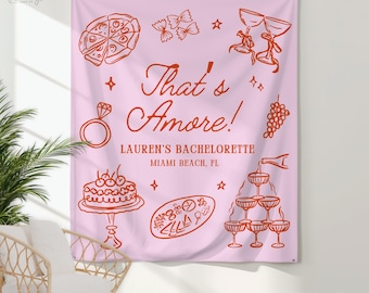 Thats Amore Bridal Shower Banner, Personalized Italian Themed Bachelorette Party Decor, Custom Pizza WineTapestry, Bridal Shower Photo Sign