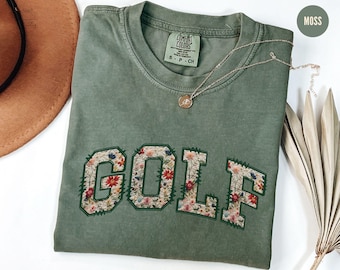 Florales Golf-Shirt, Golf-Geschenk, Golf-Liebhaber-T-Shirt, Komfortfarben, die Rundhalsausschnitt spielen, niedliche Golferkleidung für Frauen, Golf-Trainer-Geschenk