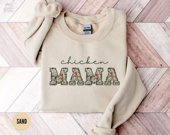 Sudadera de pollo, sudadera de mamá gallina para mujer, regalo floral para mamá gallina, cuello redondo de granjero de otoño, suéter divertido para amantes de los pollos