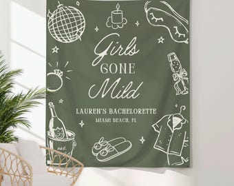 Girls Gone Mild Bachelorette Tapestry, Bach Welcome Sign Banner Slumber Party Backdrop Sleepover Weekend Decor Spa Bachelorette