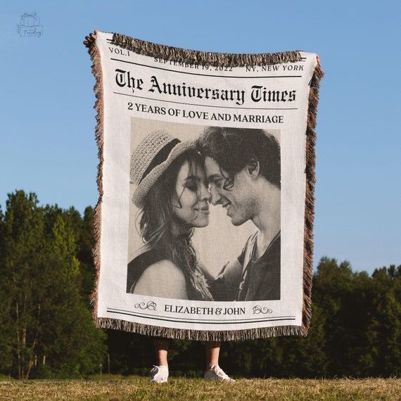 2nd Anniversary gift for Wife & Husband, Custom Picture Tapestry, Cotton Woven Throw Blanket, Personalized Photo Blanket for Married Couple