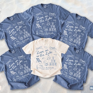 Maglietta Comfort Colors &quot;Love On The Lake Bachelorette&quot;, maglietta personalizzata per festa di addio al nubilato sul lago, maglietta personalizzata per sposa sul lago, campeggio in montagna con addio al nubilato