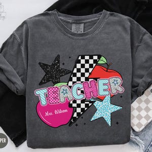 Comfort Colors® Custom Teacher Shirt, Checkered Teacher Team Shirts,Personalized Back to School Tshirt,Mrs. Teacher Name Shirt Teaching Gift