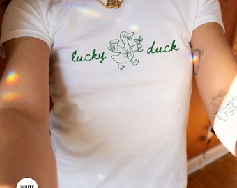 St Patricks Day Baby Tee Shirt, Lucky Duck St Paddys Day Goose T-Shirt, Funny Irish St Pattys Day Tee