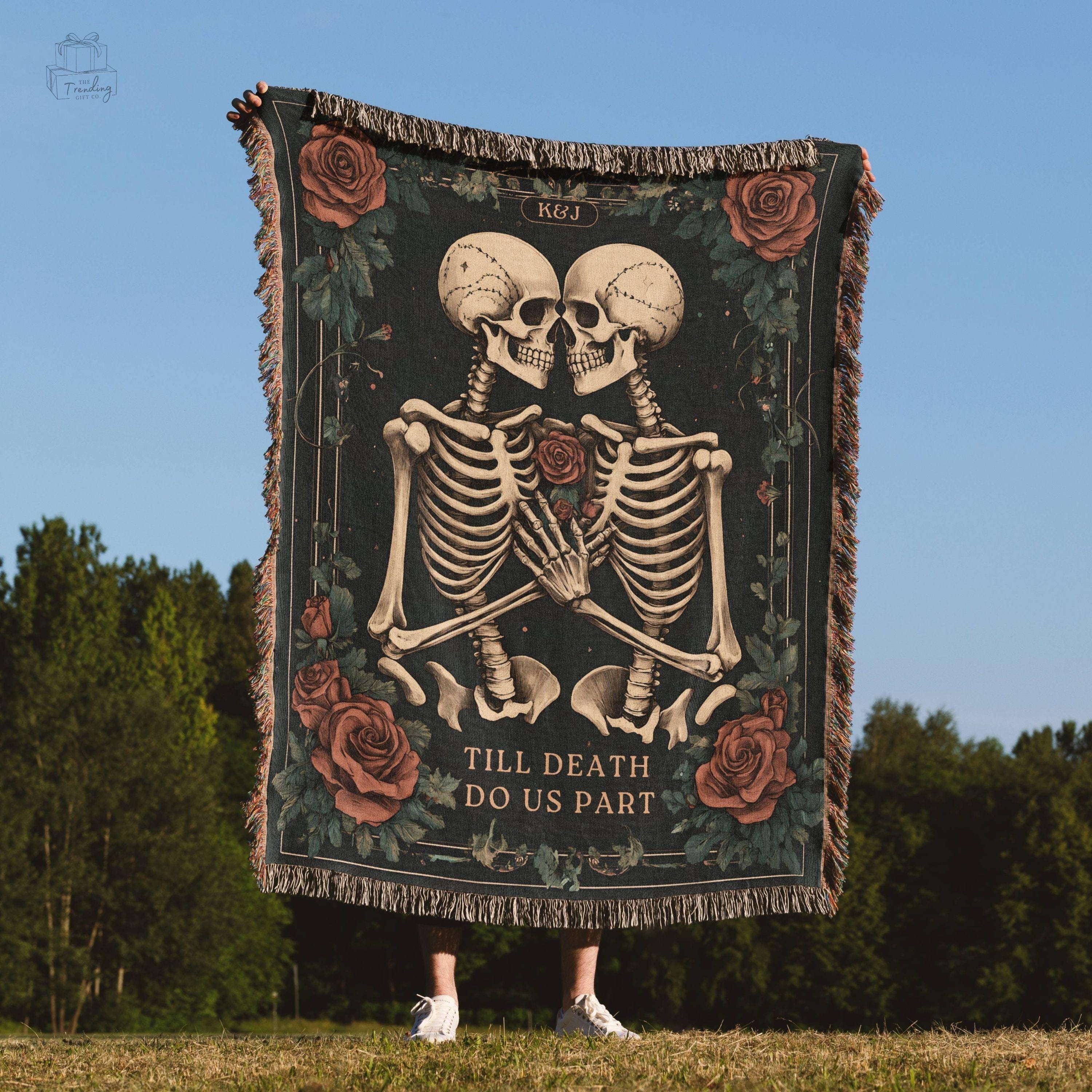 Skeleton Couple Cotton Blanket Custom Til Death Do Us Part Woven