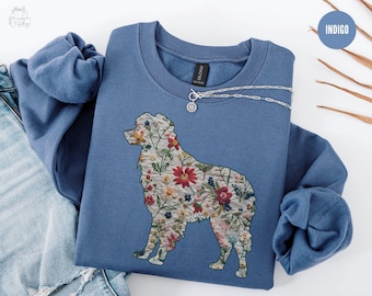 Felpa australiana, maglione floreale per mamma di cani australiani, girocollo per mamma di pastori australiani, regalo per genitori di animali domestici, maglione per la festa della mamma con cane di fiori selvatici