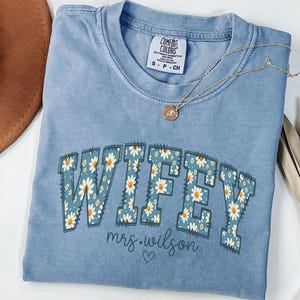 Custom Wifey Shirt, Daisy New Bride Shirt, Personalized Wifey T-Shirt, Floral Honeymoon Tshirt, Fiancee Tee, Bridal Shower Gift