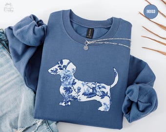 Floral Dachshund Sweatshirt, Doxie Mama Crewneck, Toile Dachshund Lover Dog Mothers Day Sweater, Funny Pet Owner Gift, New Wiener Dog Shirt